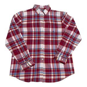 Lauren Ralph‎ Lauren Plaid 100% Silk Long Sleeve Shirt Women’s M Stained